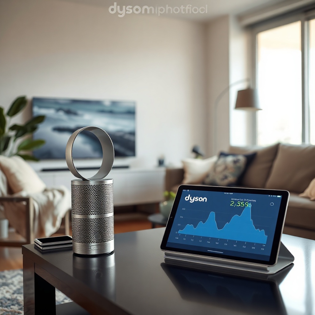 <clean photorealistic photo of Dyson Purifier Hot+Cool in a modern living room
