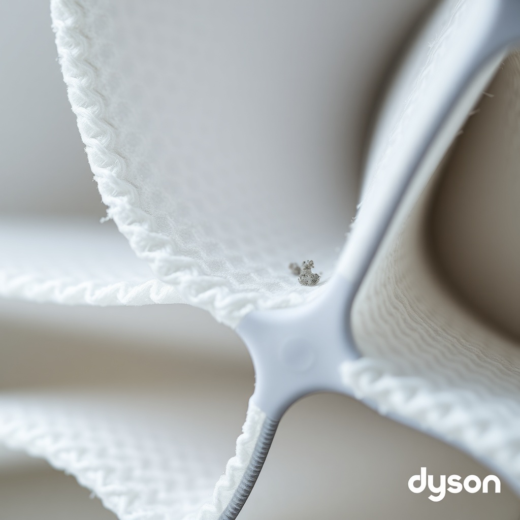 A macro close-up photograph of the Dyson Purifier Hot+Cool HEPA filter