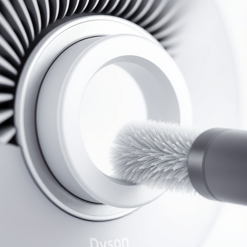 Close-up of the removable ring of the Dyson Purifier Hot+Cool being cleaned with a soft br