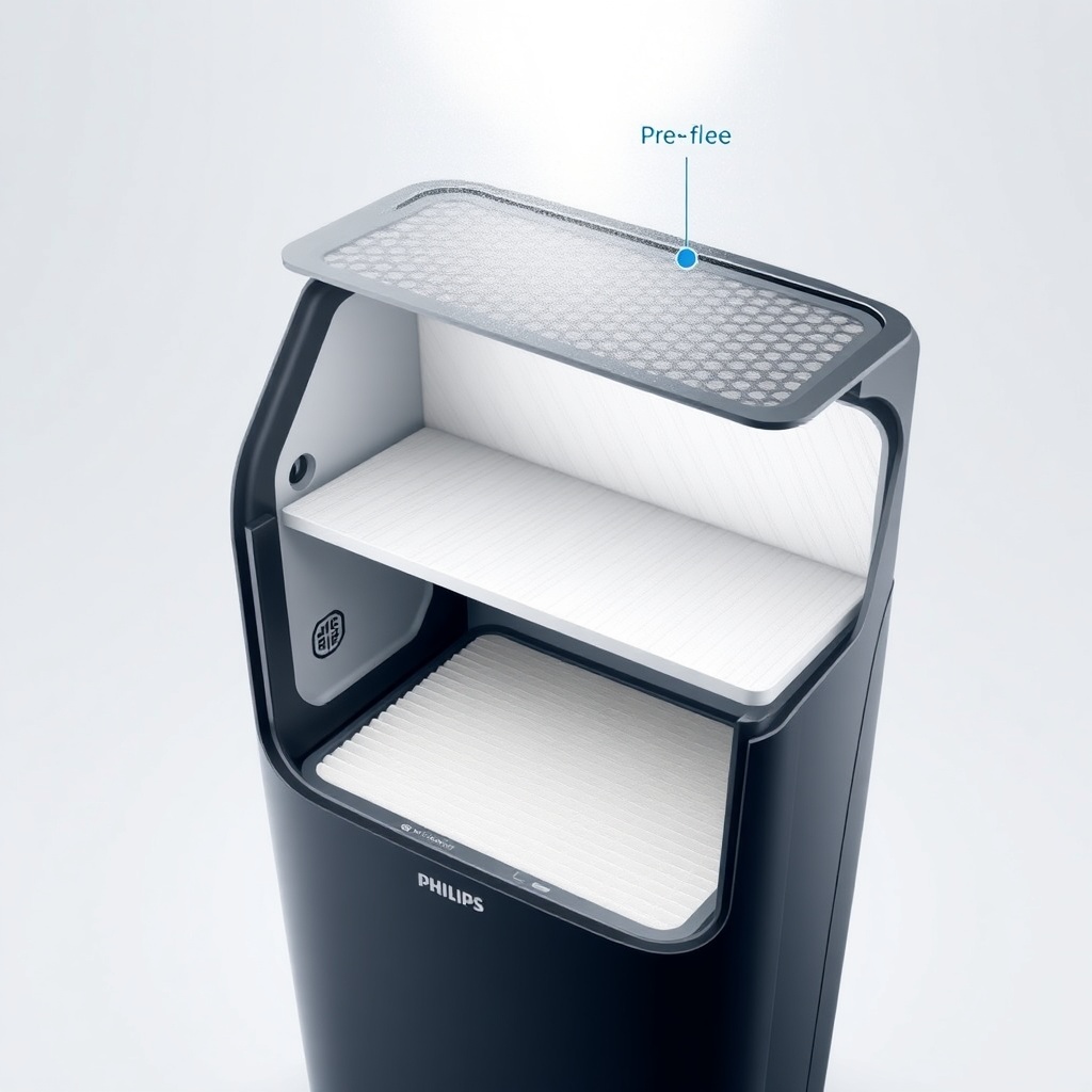 A cross-section illustration showing the Philips Series 3000i with the front cover open