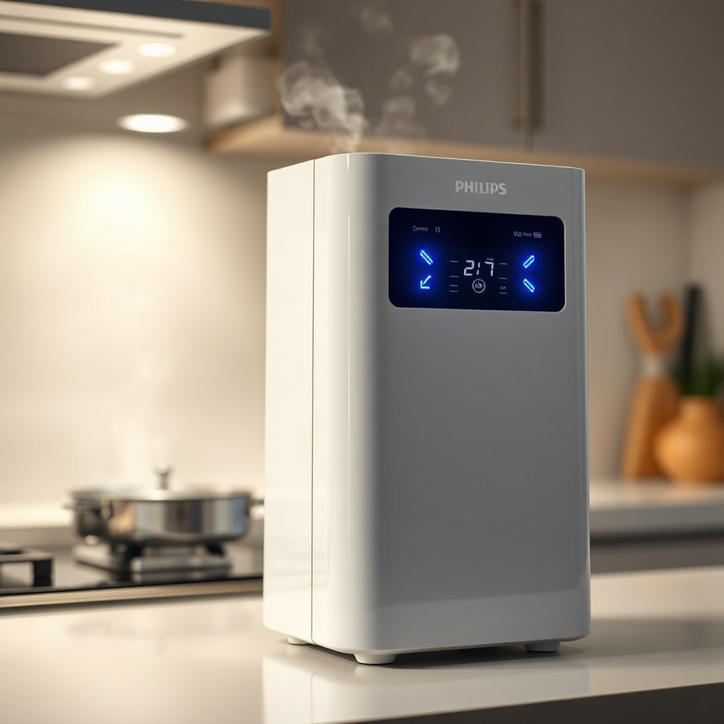 A clean photorealistic photo of a Philips Series 3000i air purifier set to Turbo mode