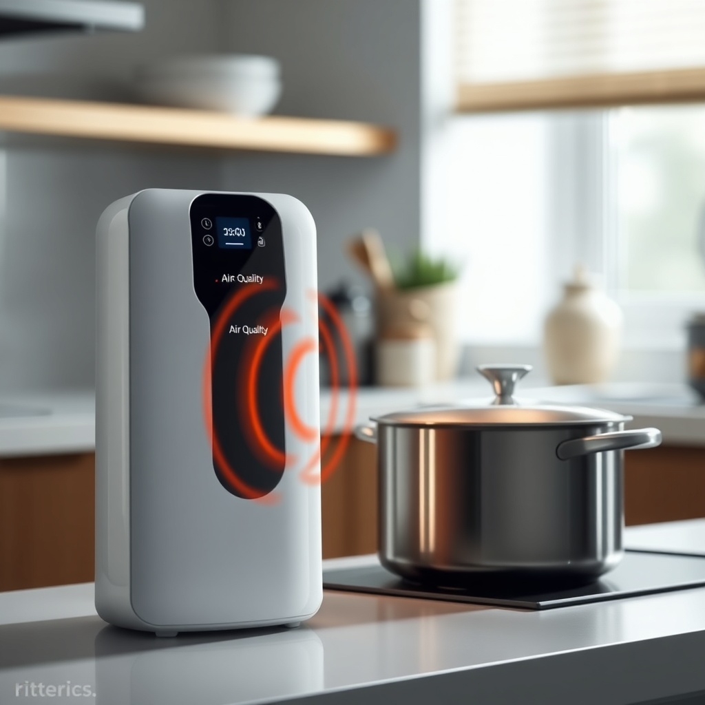 <clean photorealistic photo/illustration of a Philips Series 3000i in a kitchen with a pot