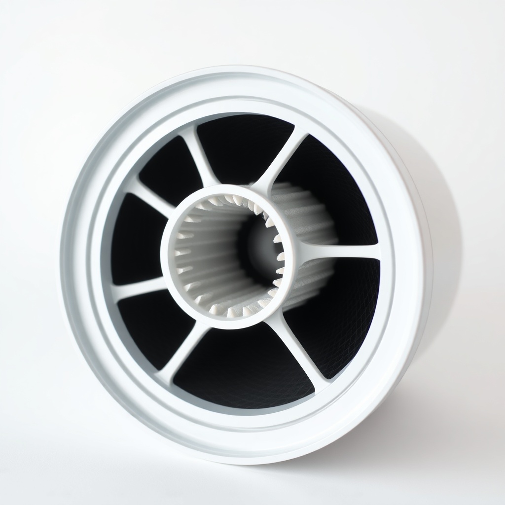 A clean photorealistic photo of the Winix Zero S's three-stage filter cartridge removed fr
