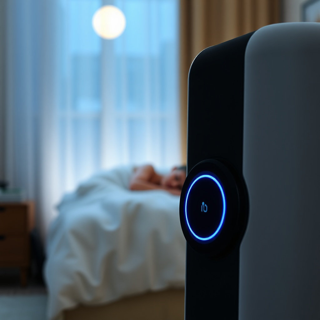 A close-up photorealistic photo of the Winix Zero S control panel with the sleep mode butt